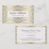 Modern White & Gold Zebra Print Visitenkarte (Vorne/Hinten)