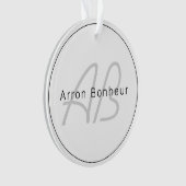 Modern White Gray & Black | Cooler Name und Monogr Ornament (Vorderseite)