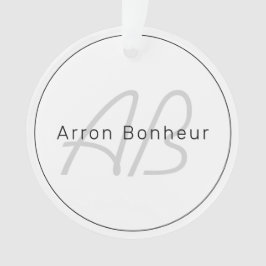 Modern White Gray & Black | Cooler Name und Monogr Ornament