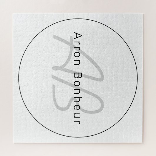 Modern White Gray & Black | Cooler Name und Monogr Puzzle (Horizontal)