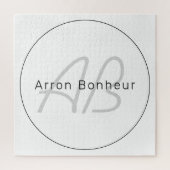 Modern White Gray & Black | Cooler Name und Monogr Puzzle (Vertikal)