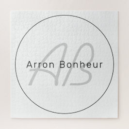 Modern White Gray & Black | Cooler Name und Monogr Puzzle