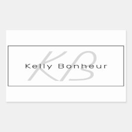 Modern White Gray & Black | Cooler Name und Monogr Rechteckiger Aufkleber