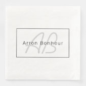 Modern White Gray & Black | Cooler Name und Monogr Serviette (Vorderseite)
