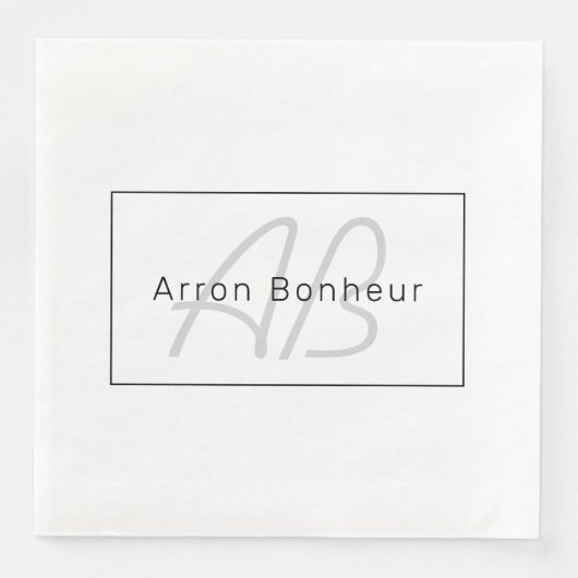 Modern White Gray & Black | Cooler Name und Monogr Serviette (Vorderseite)