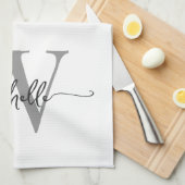 Modern White Gray Custom Monogram Name Script Geschirrtuch (Viertel Falte)