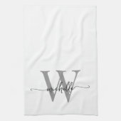 Modern White Gray Custom Monogram Name Script Geschirrtuch (Vertikal)