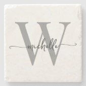 Modern White Gray Custom Monogram Name Script Steinuntersetzer (Vorderseite)