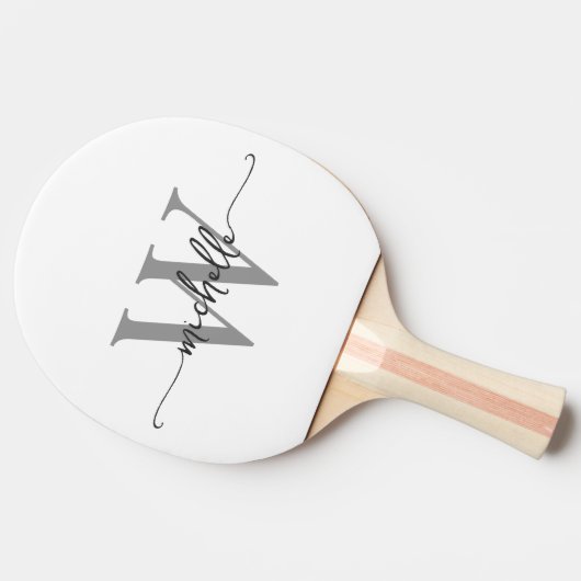 Modern White Gray Custom Monogram Name Script Tischtennis Schläger (Seitenansicht)