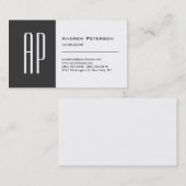 Modern White Gray Strip Monogram Business Card Visitenkarte (Vorne/Hinten)