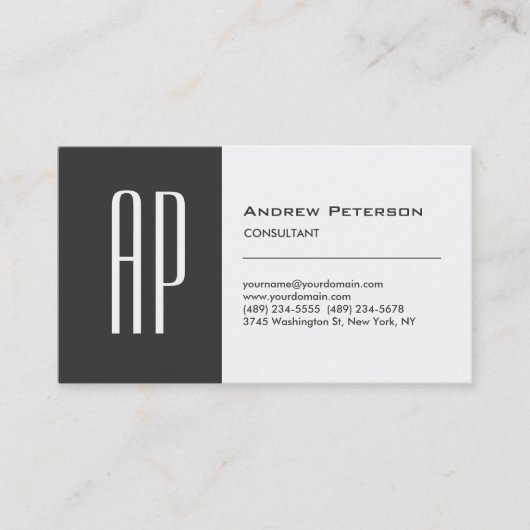 Modern White Gray Strip Monogram Business Card Visitenkarte (Vorderseite)