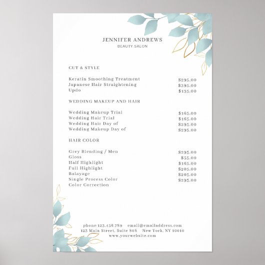 Modern White Green Leafy Poster (Vorne)