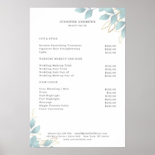 Modern White Green Leafy Poster (Vorne)