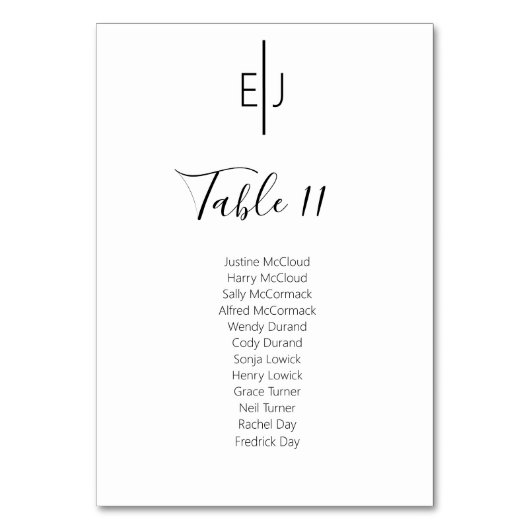 Modern White Guests Seating List Table Number Tischnummer (Vorderseite)