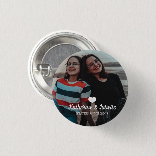 Modern White Heart Best Friend Friendship Foto Button (Vorne & Hinten)