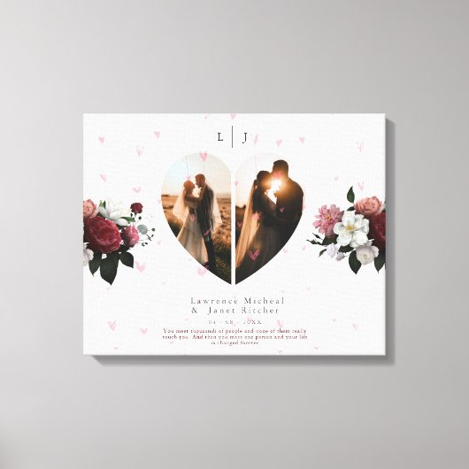 Modern White Heart Shaped Foto Collage for Couple Leinwanddruck (Vorderseite)