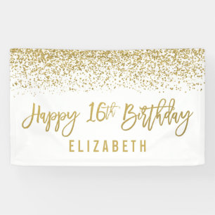 Modern White Imitats Gold Glitzer 16. Geburtstag Banner