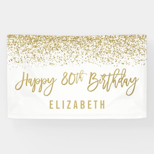 Modern White Imitats Gold Glitzer 80. Geburtstag Banner (Horizontal)