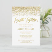 Modern White Imitats Gold Glitzer Sweet 16 Geburts Einladung (Stehend Vorderseite)