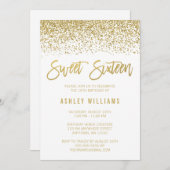 Modern White Imitats Gold Glitzer Sweet 16 Geburts Einladung (Vorne/Hinten)