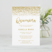 Modern White Imitats Gold Glitzern Quinceanera Einladung (Stehend Vorderseite)