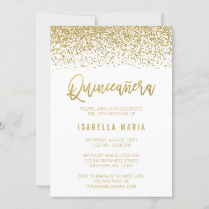 Modern White Imitats Gold Glitzern Quinceanera Einladung