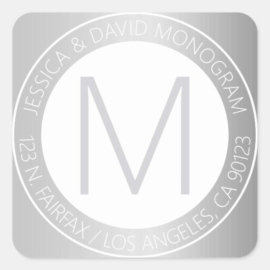 Modern White & Imitats Silver Return Address Label Quadratischer Aufkleber (Vorderseite)