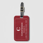 Modern White Letters on Ruby Red Denim Print Gepäckanhänger (Vorderseite Vertikal)