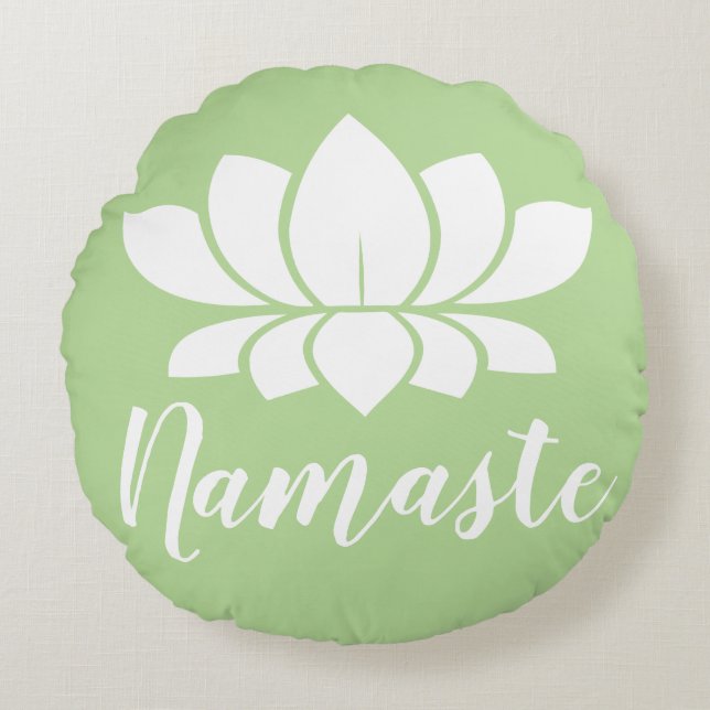 Modern White Lotus Blume Namaste Yoga Rundes Kissen (Vorderseite)
