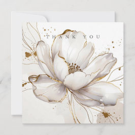 Modern White Magnolia Gold Line Art Floral Wedding Dankeskarte