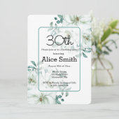 Modern White Magnolia Greenery 30. Geburtstag Invi Einladung (Stehend Vorderseite)