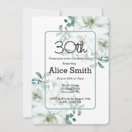 Modern White Magnolia Greenery 30. Geburtstag Invi Einladung