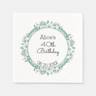 Modern White Magnolia Greenery 40. Geburtstag Serviette