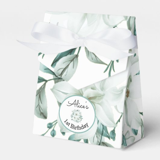 Modern White Magnolia Grüne Geburtstag Geschenkschachtel (Vorderseite)