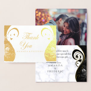 Modern White Marble Black Abstrakt Danke Karte