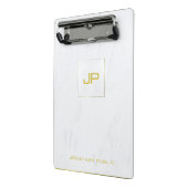 Modern-White-Marble-Gold Monogram, modern elegant Mini Klemmbrett (Gewinkelt2)