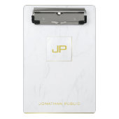 Modern-White-Marble-Gold Monogram, modern elegant Mini Klemmbrett (Vorderseite)