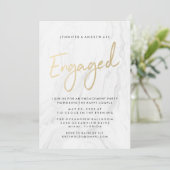 Modern White Marble Gold Script | Engagement Einladung (Stehend Vorderseite)