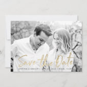 Modern White Marble Gold Script Foto Save The Date (Vorderseite)