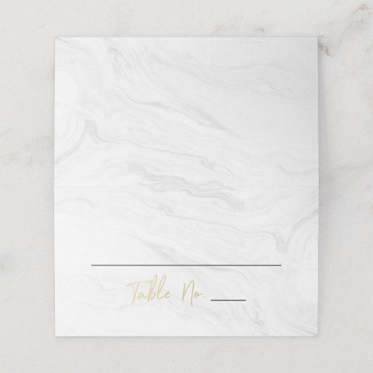 Modern White Marble Gold Script | Hochzeit Platzkarte (Außenseite Aufgefaltet)