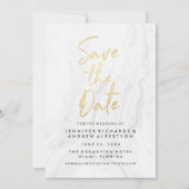 Modern White Marble Gold Script | SAVE THE DATE (Vorderseite)