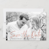 Modern White Marble Rose Gold Script Foto Save The Date (Vorderseite)