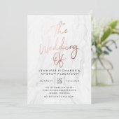 Modern White Marble Rose Gold Script | Hochzeit Einladung (Stehend Vorderseite)
