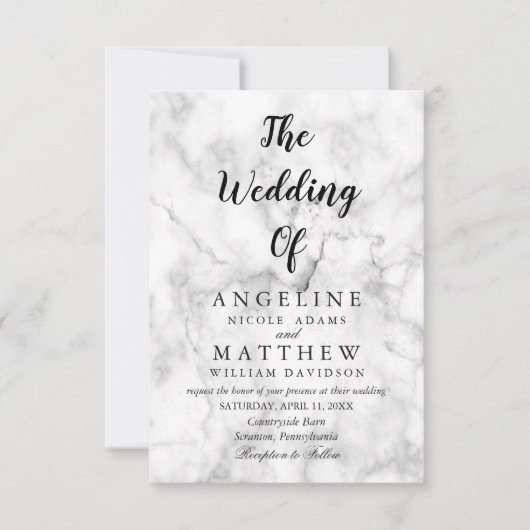 Modern White Marble Script| Einladung zur Hochzeit (Vorderseite)