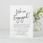 Modern White Marble Script | Engagement Einladung (Stehend Vorderseite)