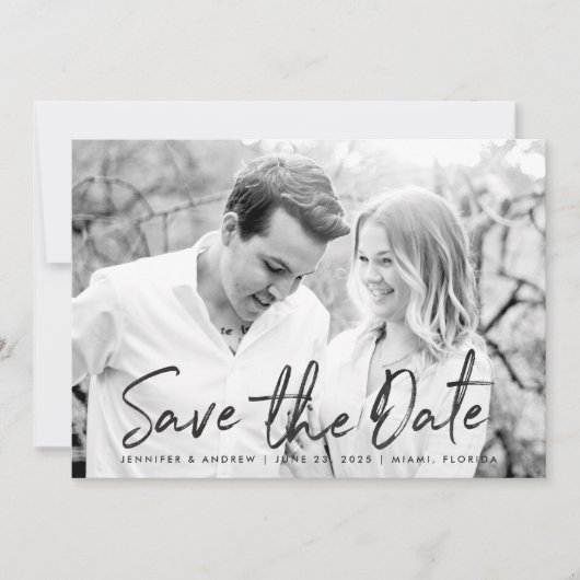 Modern White Marble Script-Foto Save The Date (Vorderseite)