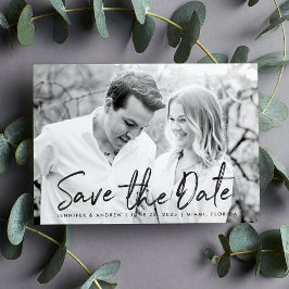 Modern White Marble Script-Foto Save The Date