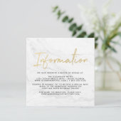 Modern White Marble Script | Hochzeitsinformatione Einladung (Stehend Vorderseite)