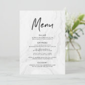 Modern White Marble Script | Hochzeitsmenü Menükarte (Stehend Vorderseite)