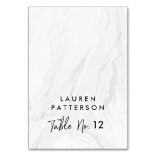 Modern White Marble Script Hochzeitsort Tischnummer